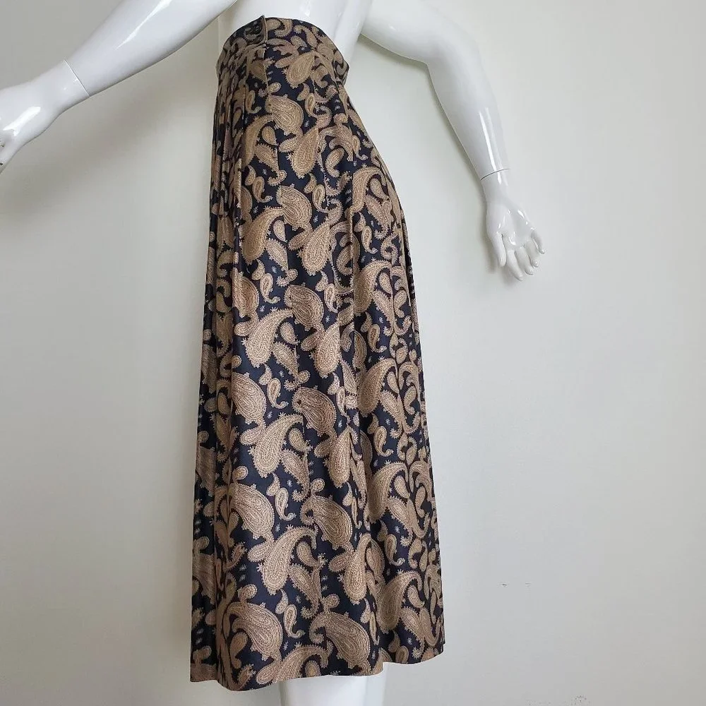 HELD Vintage 80's Tan & Black Paisley Midi Skirt - Picture 2 of 8